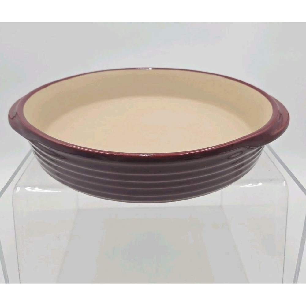 Pampered Chef Round Stoneware Baking Dish Pie Pan 11x2 2qrt Maroon 5101 - Picture 2 of 6